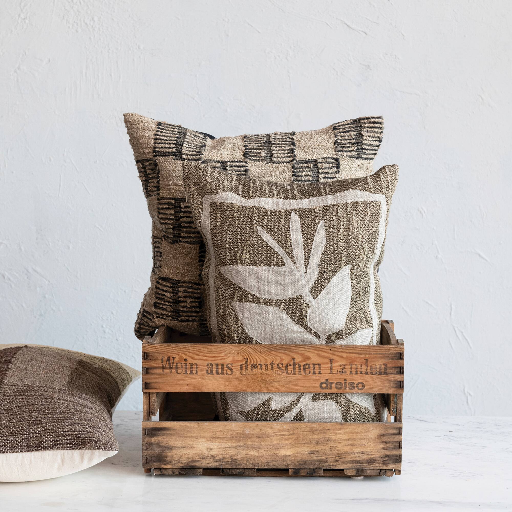 Hello Honey® 24" x 16" Brown & Tan Botanical Woven Indoor & Outdoor Lumbar Pillow